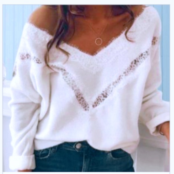 M AVAILABLE IVORY SLOUCHY V NECK IVORY PULLOVER - Picture 2 of 5